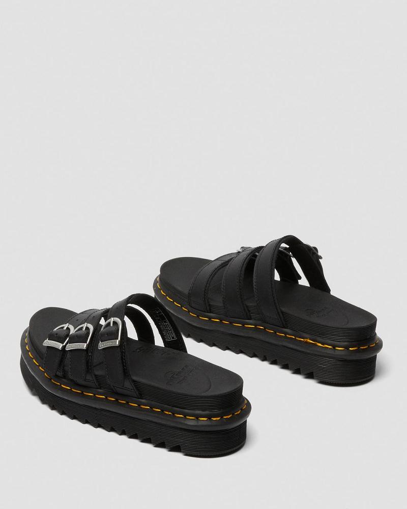 Women's Dr Martens Blaire Leather Slide Sandals Black | AU 316OKI